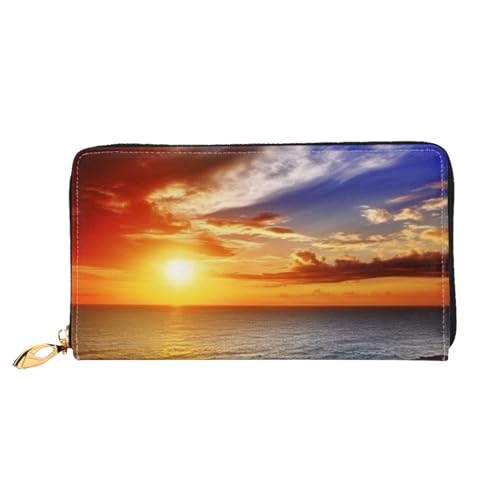 YoupO Sea View Sunset Geldbörse für Frauen Leder Geldbörse mit Reißverschluss Münztaschen Mode Handtasche Tasche, Schwarz , Einheitsgröße von YoupO