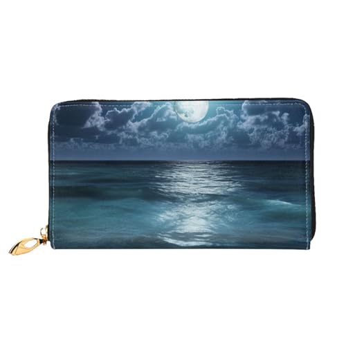 YoupO Sea and Moon Geldbörse für Frauen Leder Geldbörse mit Reißverschluss Münztaschen Mode Handtasche Tasche, Schwarz , Einheitsgröße von YoupO