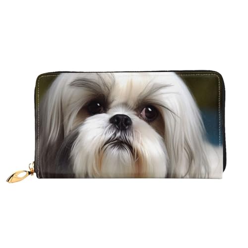 YoupO Shih Tzu Hunde-Geldbörse für Damen, Ledergeldbörse mit Reißverschluss, Münzfächer, modische Handtasche, Schwarz , Einheitsgröße von YoupO