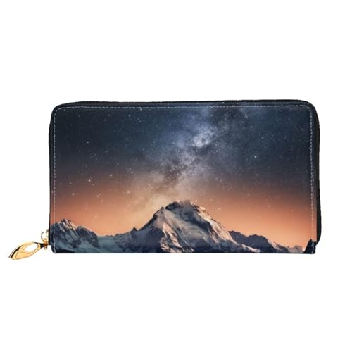 YoupO Starry Night The Mountains Geldbörse für Frauen Leder Geldbörse mit Reißverschluss Münztaschen Mode Handtasche Tasche, Schwarz , Einheitsgröße von YoupO