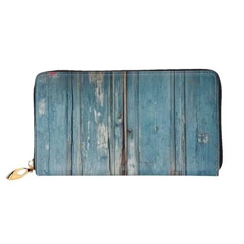 YoupO Vintage Blau Holz Geldbörse für Frauen Leder Geldbörse mit Reißverschluss Münztaschen Mode Handtasche Tasche, Schwarz , Einheitsgröße von YoupO