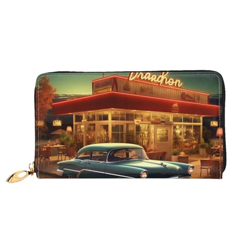 YoupO Vintage Eatery Dinner Geldbörse für Frauen Leder Geldbörse mit Reißverschluss Münztaschen Mode Handtasche Tasche, Schwarz , Einheitsgröße von YoupO