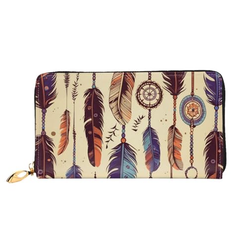 YoupO Vintage Ethnic Tribal Feather1 Geldbörse für Frauen Leder Geldbörse mit Reißverschluss Münztaschen Mode Handtasche Tasche, Schwarz , Einheitsgröße von YoupO