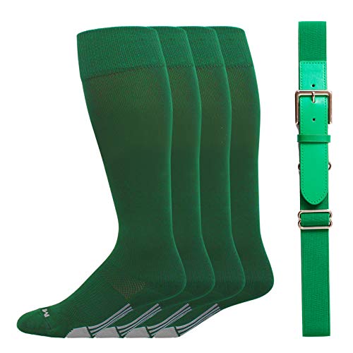 Youper Elite Baseball-/Softball-Gürtel und Socken für Jugendliche und Erwachsene (2 Paar Socken und 1 Gürtel), Kelly, grün, Large von Youper