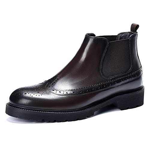 Youpin Source Herren Chelsea-Stiefel mit Runde Spitze aus Echtem Leder Brogue-Schuhe mit Dicken Sohlen High-Top Dress Schuhe Business Casual Stiefel von Youpin Source