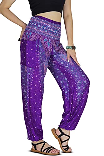 Damen Haremshose Boho Genie Aladdin gesmokte Taille Yogahose, Pfauenviolett, S von Your Cozy