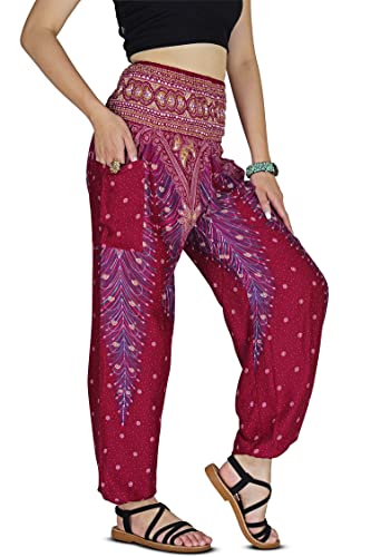 Your Cozy Damen Haremshose Boho Genie Aladin gesmokte Taille Yoga Hose, Pfauenrot, X-Groß von Your Cozy