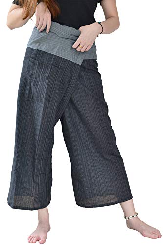 Haremshose für Männer Plus Size Overalls Mann Yogahose mit Taschen Baumwolle bequem für Unisex (Grau-Schwarz_S) von Your Cozy