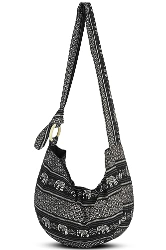 Your Cozy Damen Crossbody Handtaschen Hippie Tasche Hobo Taschen für Frauen Schulter Sling Bag Hippie Tote Bag Hippie Geldbörse, Schwarzer Elefant, Einheitsgröße von Your Cozy