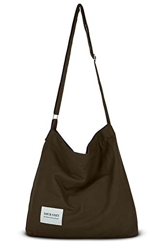 Your Cozy Damen Retro Große Größe Baumwolle Schultertasche Hobo Crossbody Handtasche Casual Tote für Einkaufen und Reisen, schokoladenbraun, One Size von Your Cozy