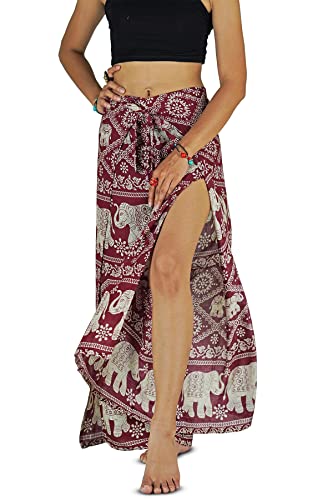 Your Cozy Women's Wide Leg Palazzo Pants for Yoga Lounge Hippie Harem Flowy Trousers Adjustable Waist Size 27-35 Inch. (Red Elephant) von Your Cozy