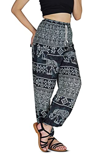 Your Cozy Harem Pants Womens Plus Bohemian Yoga Elephant Beach Lässig Bedruckte Kordelzughose (Elephant Aegean 3XL) von Your Cozy