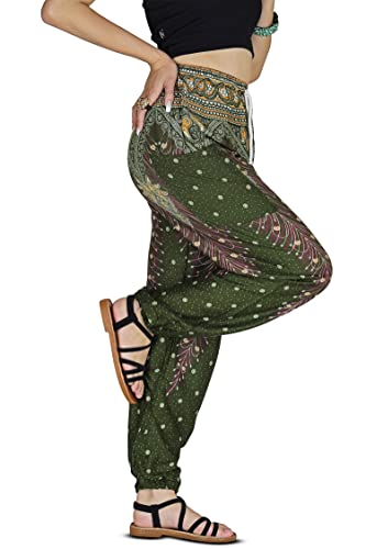 Your Cozy Harem Pants Womens Plus Bohemian Yoga Elephant Beach Lässig Bedruckte Kordelzughose (Peacock Forest 3XL) von Your Cozy