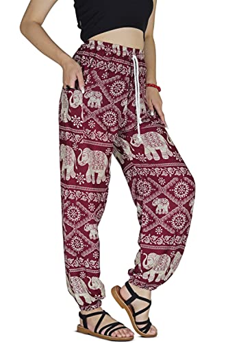 Your Cozy Harem Pants Damen Plus Bohemian Yoga Elephant Beach Lässig Bedruckte Kordelzughose (Red Elephant L) von Your Cozy