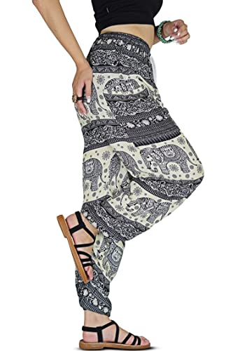 Your Cozy Harem Pants Womens Plus Bohemian Yoga Elephant Beach Lässig Bedruckte Kordelzughose (White Elephants L) von Your Cozy