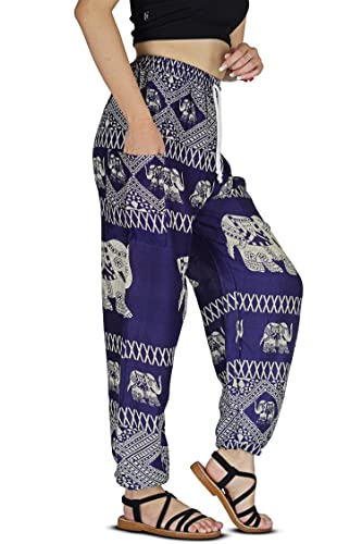 Your Cozy Harem Pants Womens Plus Bohemian Yoga Elephant Beach Lässig Bedruckte Kordelzughose (Blue Elephant 3XL) von Your Cozy