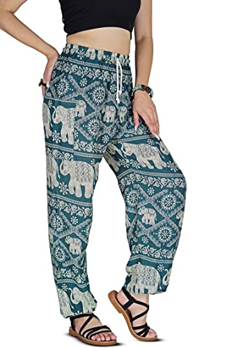 Your Cozy Harem Pants Womens Plus Bohemian Yoga Elephant Beach Lässig Bedruckte Kordelzughose (Blue1 2XL) von Your Cozy