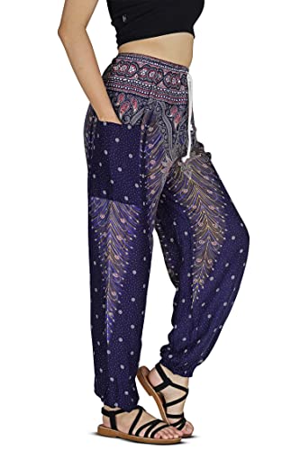 Your Cozy Harem Pants Womens Plus Bohemian Yoga Elephant Beach Lässig Bedruckte Kordelzughose (Navy Peacock L) von Your Cozy