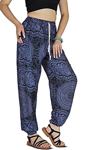Your Cozy Harem Pants Womens Plus Bohemian Yoga Elephant Beach Lässig Bedruckte Kordelzughose (Navy1 XL) von Your Cozy
