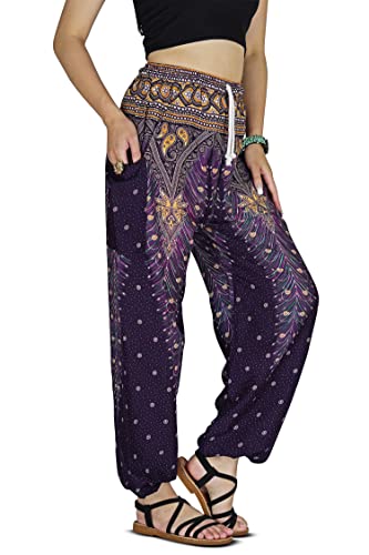 Your Cozy Harem Pants Womens Plus Bohemian Yoga Elephant Beach Lässig Bedruckte Kordelzughose (Peacock Purple 2XL) von Your Cozy