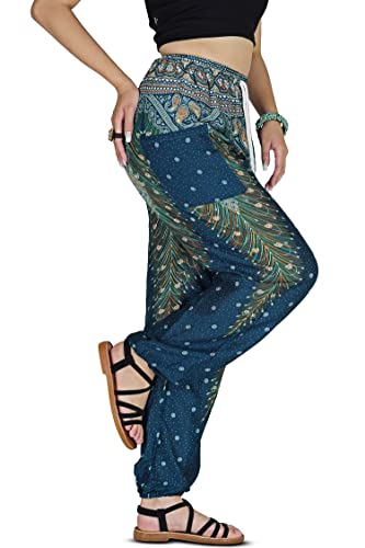 Your Cozy Harem Pants Womens Plus Bohemian Yoga Elephant Beach Lässig Bedruckte Kordelzughose (Peacock Sea Green XL) von Your Cozy