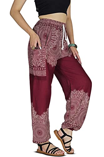 Your Cozy Harem Pants Womens Plus Bohemian Yoga Elephant Beach Lässig Bedruckte Kordelzughose (Red2 2XL) von Your Cozy