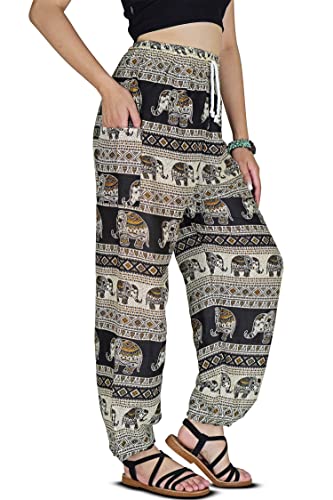 Your Cozy Harem Pants Womens Plus Bohemian Yoga Elephant Beach Lässig Bedruckte Kordelzughose (Schwarz & Weiß 2XL) von Your Cozy