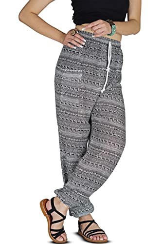 Your Cozy Harem Pants Womens Plus Bohemian Yoga Elephant Beach Lässig Bedruckte Kordelzughose (Schwarz1 3XL) von Your Cozy