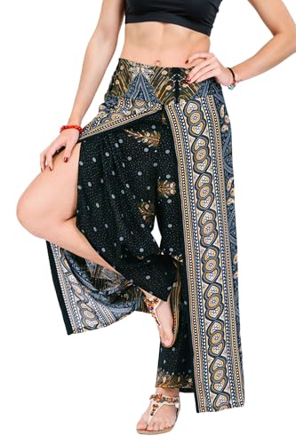 Your Cozy Ihre gemütliche Haremshose Yoga für Frauen Palazzo Strandkleidung Weites Bein Boho Hippie Bohemian Aladdin Genie (Pfauenschwarz_S) von Your Cozy