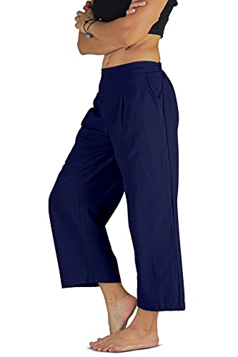 Your Cozy Lässige, lockere, elastische Taillen-Baumwollhose für Damen mit weitem Bein, weich und bequem für die ganze Saison (Marineblau S) von Your Cozy