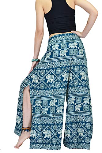 Your Cozy Women's Wide Leg Palazzo Pants for Yoga Lounge Hippie Harem Flowy Trousers Adjustable Waist Size 27-35 Inch. (Green Elephant) von Your Cozy