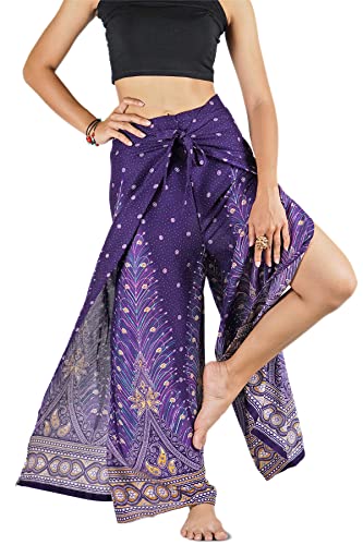 Your Cozy Women's Wide Leg Palazzo Pants for Yoga Lounge Hippie Harem Flowy Trousers Adjustable Waist Size 27-35 Inch. (Purple Peacock) von Your Cozy