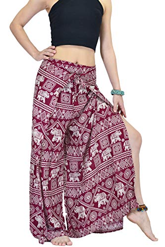 Your Cozy Women's Wide Leg Palazzo Pants for Yoga Lounge Hippie Harem Flowy Trousers Adjustable Waist Size 27-35 Inch. (Red Elephant) von Your Cozy