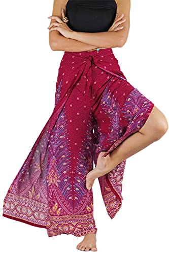 Your Cozy Women's Wide Leg Palazzo Pants for Yoga Lounge Hippie Harem Flowy Trousers Adjustable Waist Size 27-35 Inch. (Red Peacock) von Your Cozy