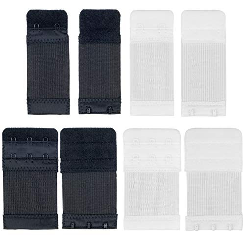 Bequeme BH Verlängerung, 8 Pack, Größe M und L, schwarz und weiß, 2 Stück x je Größe und Farbe, 2er + 3er Haken Reihe, weiches und elastisches Material, BH Verschluss Erweiterung, Bra Extender von Your Day Mate