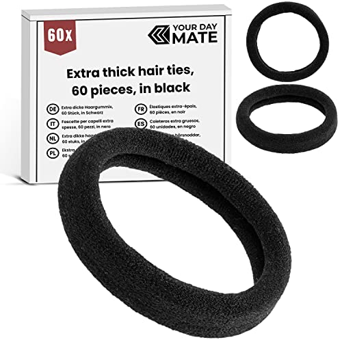 Premium Haargummis, 60 Stück, in Schwarz, Original Haarbänder extra dick und elastisch, Haarband für jeden Haartyp, Zopfgummi Pferdeschwanz, stylische Unisex Gummibänder für Mädchen, Frauen, Männer von Your Day Mate