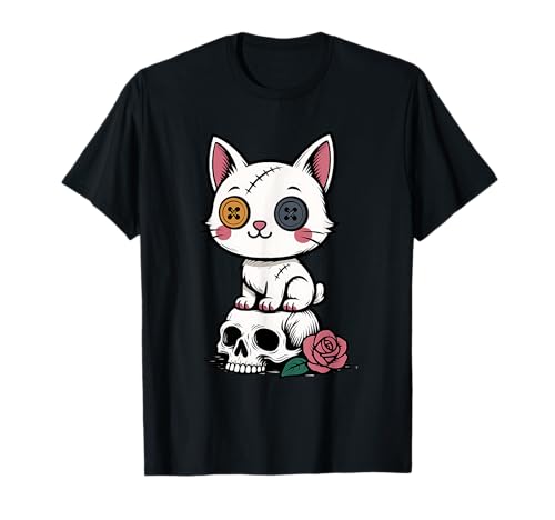 Gruselige süße Katze mit Totenkopf und Rose Gothic Girl T-Shirt Gruselige süße Katze mit Totenkopf und Rose Gothic Girl T-Shirt von Your Kawaii