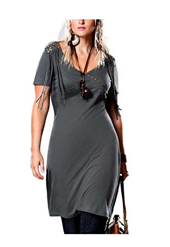 Your Life your Fashion Damen-Kleid Jersey-Kleid Legging-Kleid mit Fransen grau Gr. 58 von Your Life Your Fashion