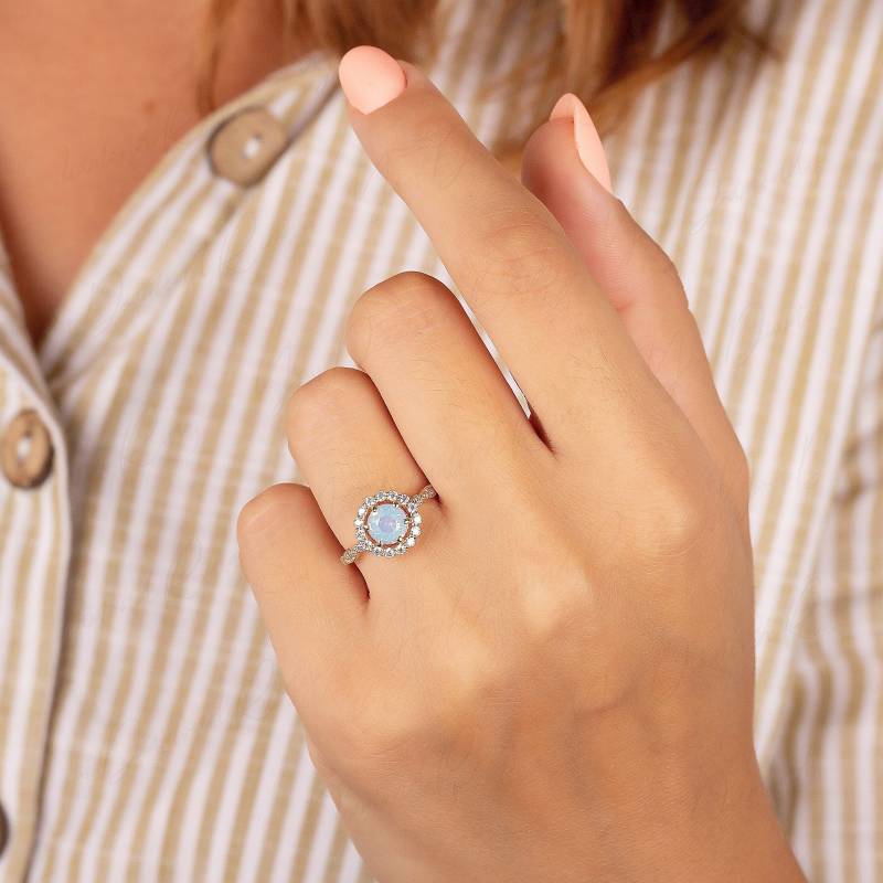 Mondstein Ring Für Frau, Vintage Art Deco & Diamant Halo Verlobungsring, Rosegold Versprechensring, Ehering von YourDiamondRing