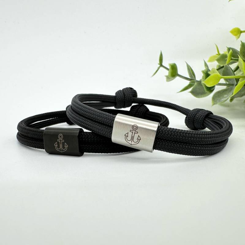 Anker Armband Personalisiert, Segeltauarmband Mit Gravur, Geschenk Für Ihn, Männer Armband, Surferarmband Wunschgravur, Schwarzes Band von YourHavenDE