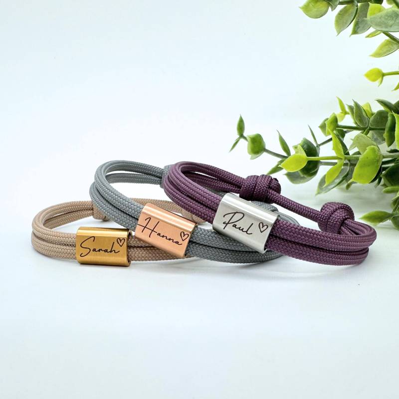 Namen Armband Personalisierte Gravur Geschenk Für Mann Und Frau Initialen Familienarmband Partnerarmband Segeltau von YourHavenDE