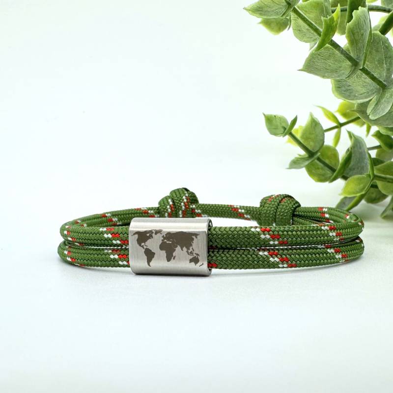 Segeltau Armband, Weltkarte Gravur, Handgefertigtes Armband Für Männer Und Frauen, Partnerarmband, Geschenk Freund Freundin von YourHavenDE
