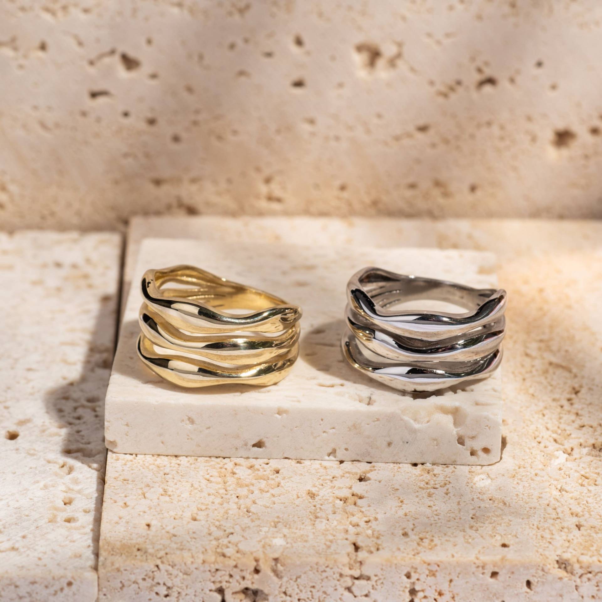 Wickelring Aus 14-Karätigem Gold | Triplet-Reihenring Rundum Stapelbarer Ring Mehrsträngiger Crossover-Ring Statement-Ringe Für Damen von YourJewelCreations