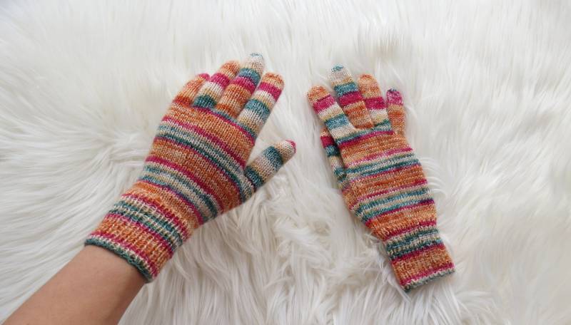 Fall Winter Orange Gestreift Handschuhe Wolle Frauen Handmade Weihnachtsgeschenk Freund Schwester Tante Patin Armstulpen Ladie von YourKnitwearShop