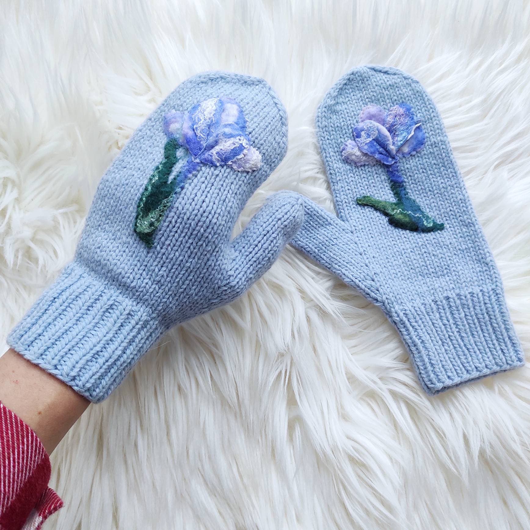 Himmelblau Merinowolle Handgestrickte Handschuhe Frauen Blume Wolle Winter Weihnachten Geburtstag Geschenk Schwester Mama Tante Patin Freundin Nichte von YourKnitwearShop