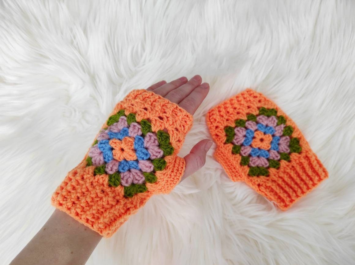 Neon Orange Fingerlose Handschuhe Oma Quadrat Süße Teens Armstulpen Hand Gehäkelt Frauen Weihnachten Valentinstag Geschenk Für Freundin von YourKnitwearShop