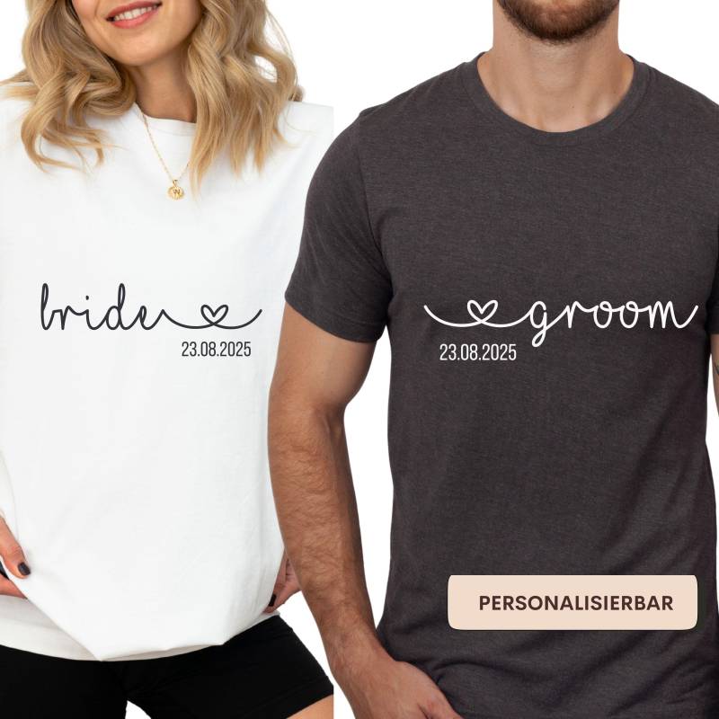Bride & Groom Paar T-Shirts, Personalisiertes Hochzeitsgeschenk Für Braut U. Bräutigam, Verlobungsgeschenk, Flitterwochen, Jga Tshirt von YourMomentBoutique
