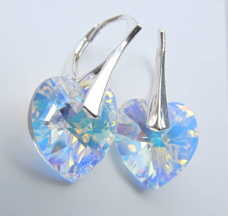 925 Massiv Sterling-Silber Leverback Swarovski Xilion Herz Crystal Ab Ohrhänger - Klare Diamond Weiß April Birthstone 925 Massiv Sterling-Silber Leverback Swarovski Xilion Herz Crystal Ab Ohrhänger - Klare Diamond Weiß April Birthstone von YourMomentTreasure