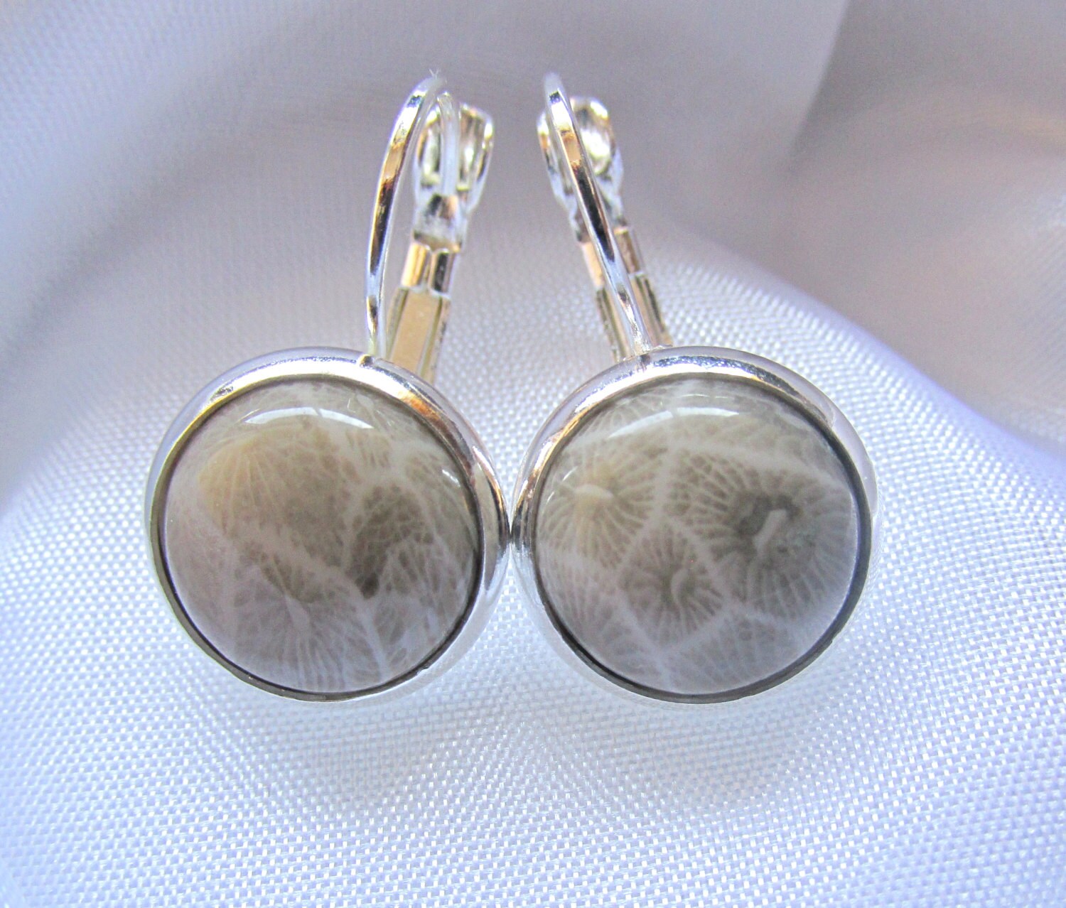 925 Sterling Silber Leverback Natürliche Edelstein Cabochon Ohrringe - Fossil 925 Sterling Silber Leverback Natürliche Edelstein Cabochon Ohrringe - Fossil von YourMomentTreasure