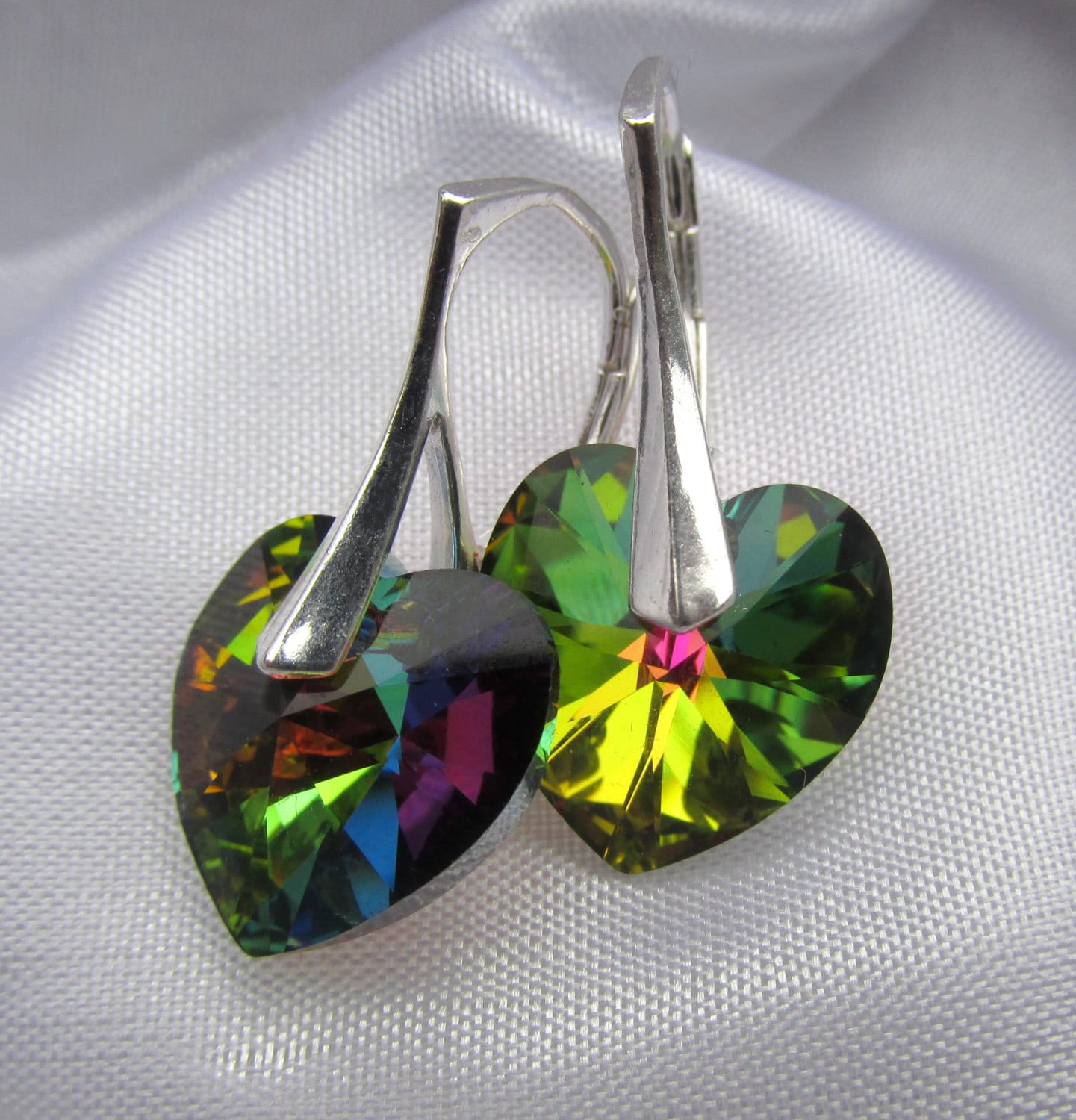 925 Sterling Silber Leverback Swarovski Xilion Herz Vitrail Medium Vm Kristallohrringe 925 Sterling Silber Leverback Swarovski Xilion Herz Vitrail Medium Vm Kristallohrringe von YourMomentTreasure